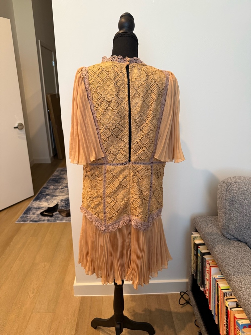 ASOS Peach Lace & Pleated Drop-Waist Dress - Size 14 - Picture 2 of 2